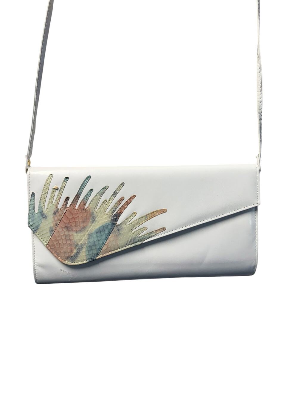 Jasmin Hong Kong Vintage White Leather And Snakeskin Purse Clutch EUC MOD Go-Go